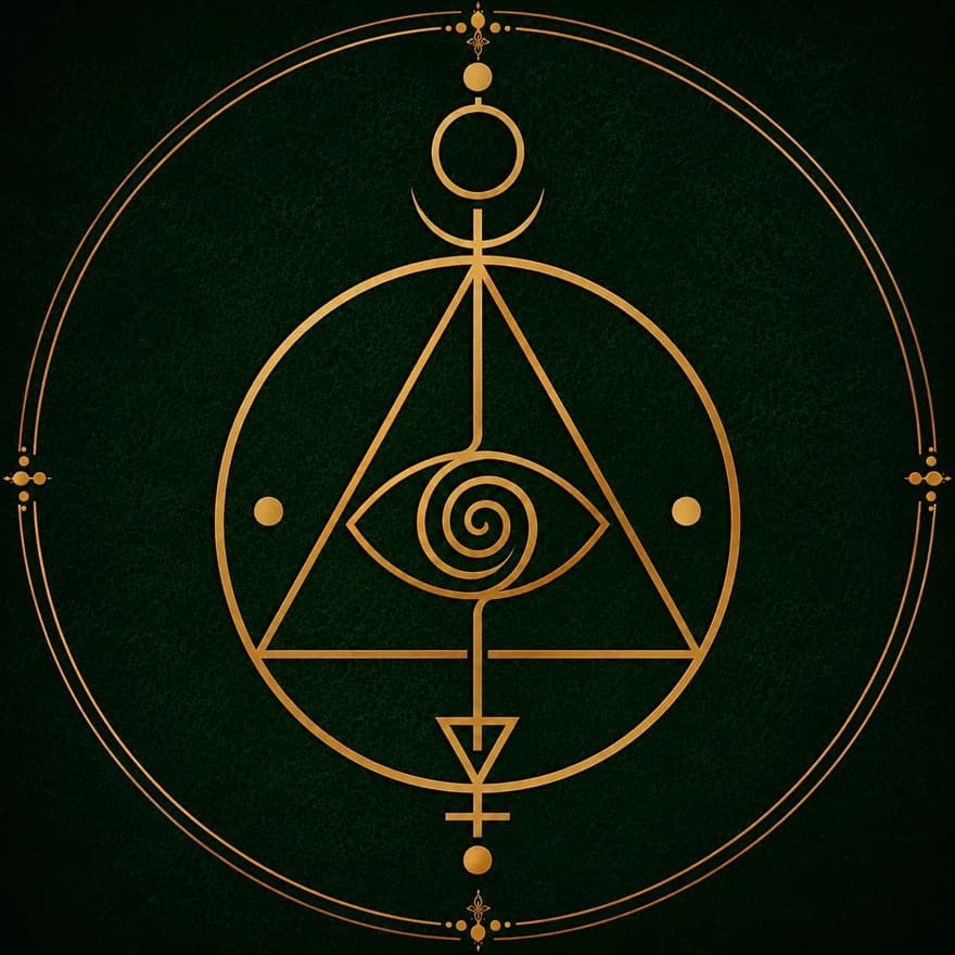 Símbolo de Erica Rafaela: um olho em espiral dentro de um triângulo dourado